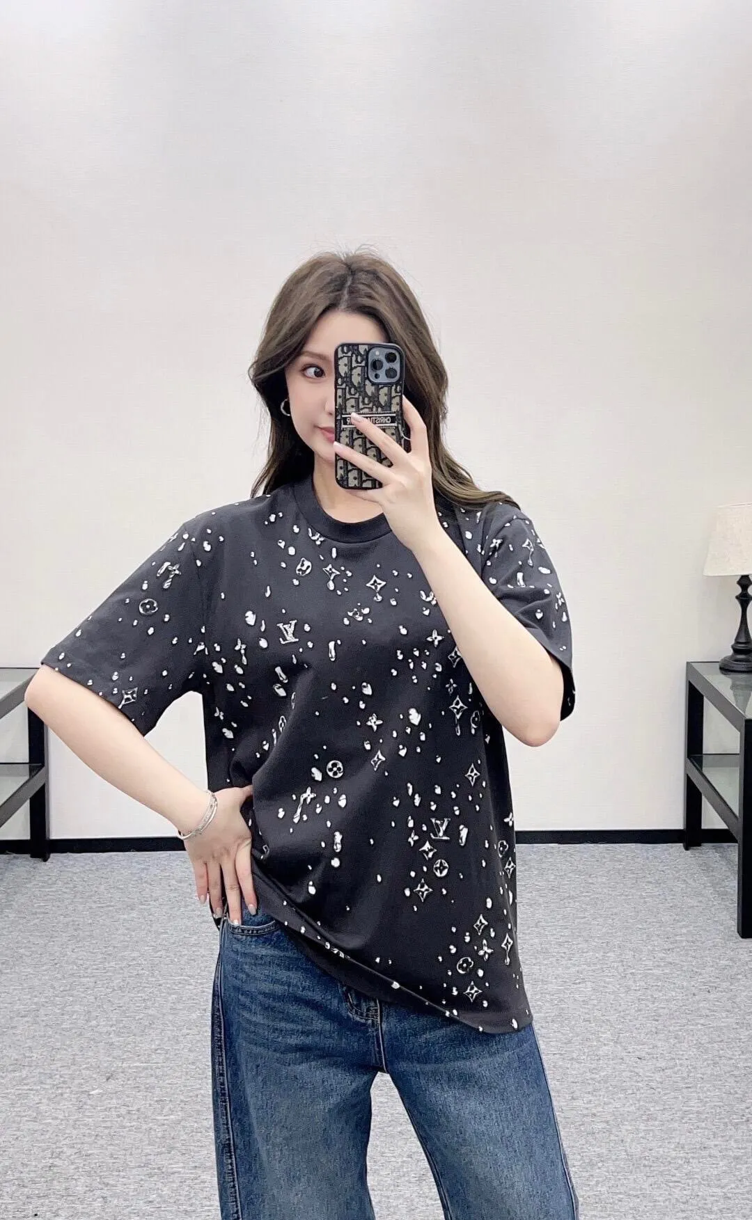 Louis Vuitton/Louis Vuitton 26ss water drop presbyopic letter print short sleeves